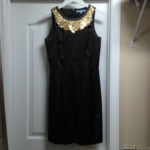 ANTONIO MELANI Black Sheath Dress with Gold Sequin Collar